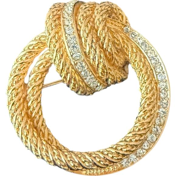 Christian Dior Vintage Rope Knot Swirl Crystals Brooch - Picture 1 of 13